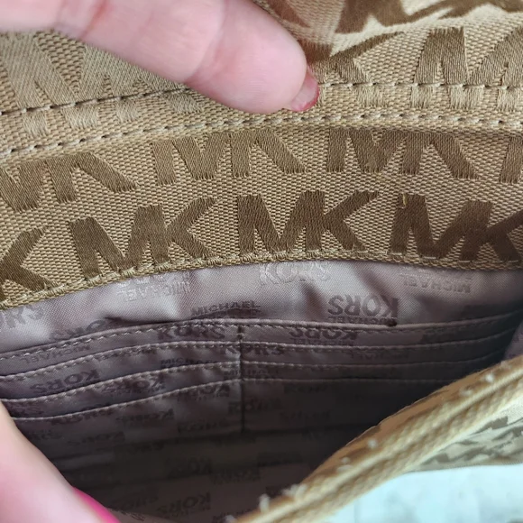MICHAEL KORS JET SET Signature Brown Jacquard Shoulder Bag Tote Pocket